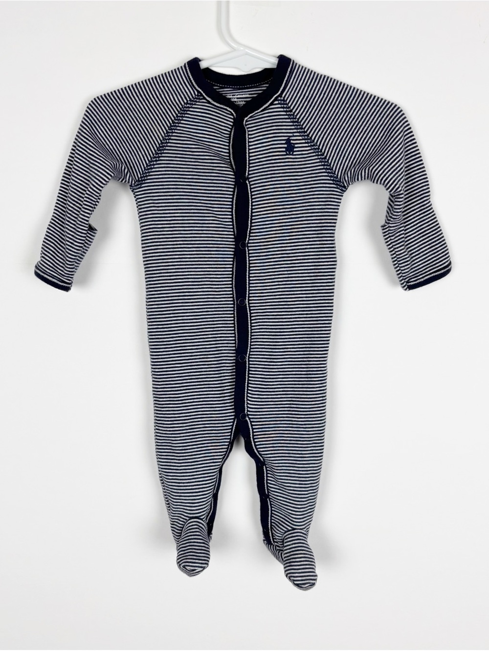 Ralph Lauren Baby Footie Size 3 Months Navy Blue Striped